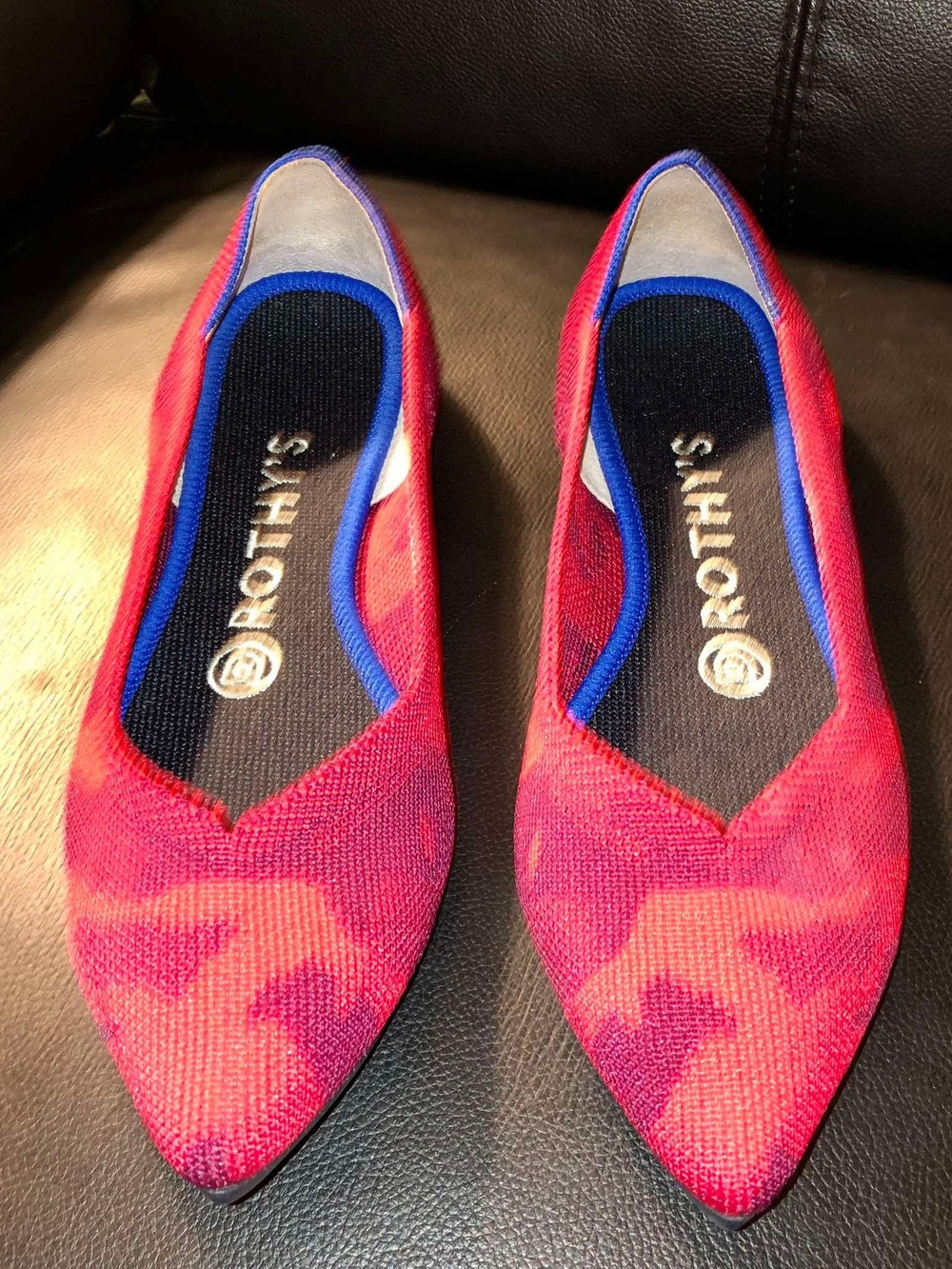 The Rothy's "The Point" flats in the retired Botanico Red Camo  6.5